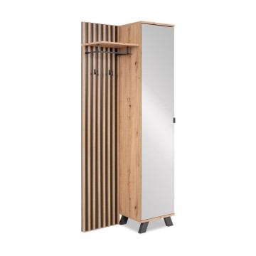 Armoire d'entrée avec façade striée et porte miroir Medan42A chêne anthracite 80x37x190H