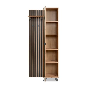 Armoire d'entrée avec façade striée et porte miroir Medan42A chêne anthracite 80x37x190H