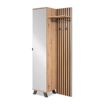 Armoire d'entrée avec façade striée et porte miroir Medan42A chêne anthracite 80x37x190H