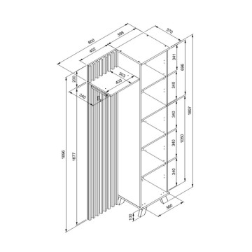 Armoire d'entrée avec façade striée et porte miroir Medan42A chêne anthracite 80x37x190H