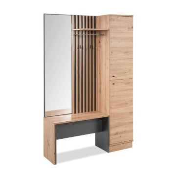 Meuble d'entrée avec façade striée et miroir Medan42B couleur chêne anthracite 122x37x190H