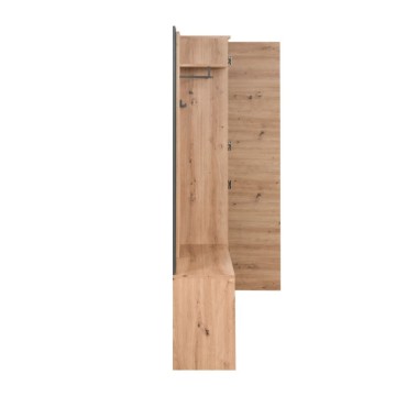 Meuble d'entrée avec façade striée et miroir Medan42B couleur chêne anthracite 122x37x190H