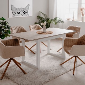 Table rectangulaire à rallonge Houston80B sable et blanc 120x80x75H