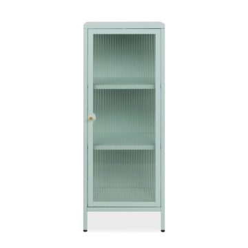 Vitrine Milton01 40x40x101.1H en verre trempé rainuré et acier laminé vert menthe