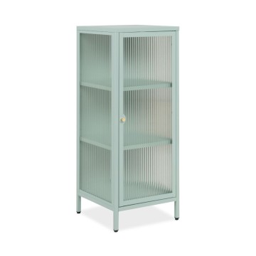 Vitrine Milton01 40x40x101.1H en verre trempé rainuré et acier laminé vert menthe