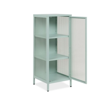 Vitrine Milton01 40x40x101.1H en verre trempé rainuré et acier laminé vert menthe