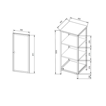 Vitrine Milton01 40x40x101.1H en verre trempé rainuré et acier laminé vert menthe
