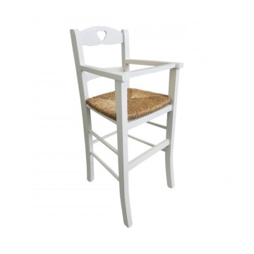 Chaise haute pour enfant 708 en bois blanc et assise en paille