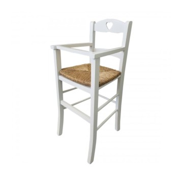 Chaise haute pour enfant 708 en bois blanc et assise en paille