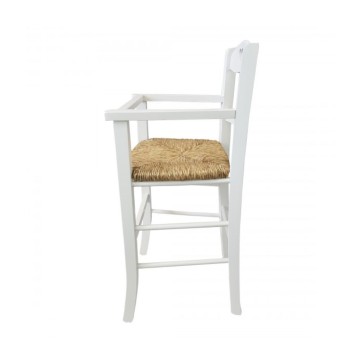 Chaise haute pour enfant 708 en bois blanc et assise en paille