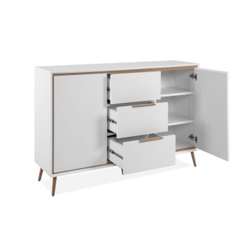 Buffet blanc avec détails en chêne 2 portes et 3 tiroirs Arona01B 135x38x90H