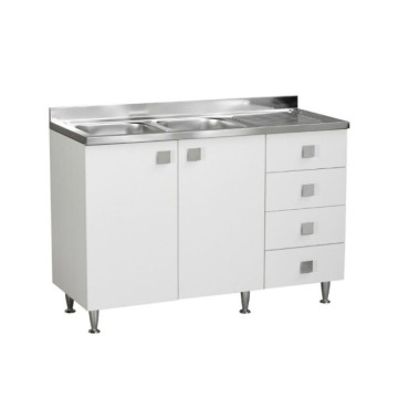 Meuble sous évier à droite avec tiroirs 120x50x87H en mélèze blanc
