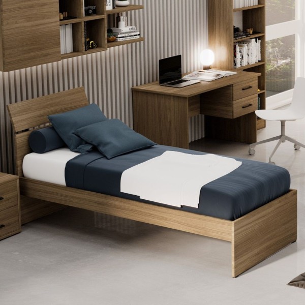 Lit simple en bois couleur noyer naturel Lit simple en bois couleur noyer naturel