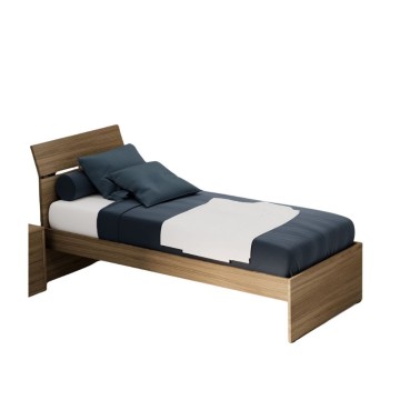 Lit simple en bois couleur noyer naturel