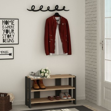 Couloir en chêne anthracite Tono avec porte-manteau noir