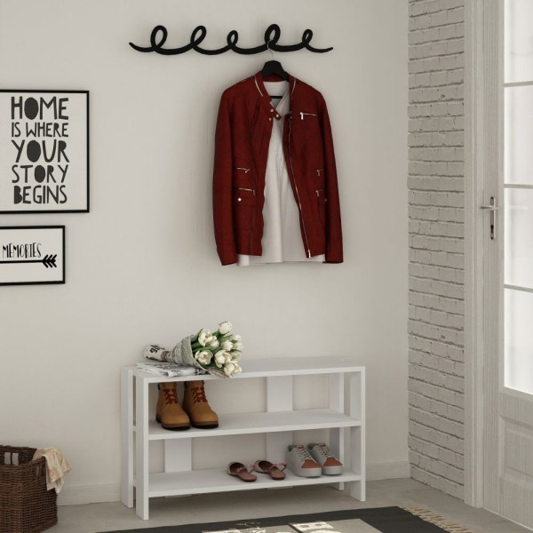 Meuble à chaussures blanc Tono avec porte-manteau noir Meuble à chaussures blanc Tono avec porte-manteau noir