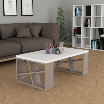 Table basse Honey plateau blanc et pieds gris tourterelle
