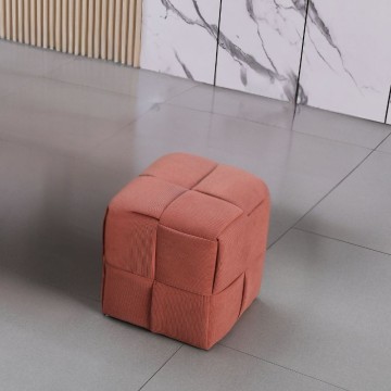 Pouf carré couleur brique en tissu effet tressé Den 39x39x39H