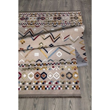 Tapis antidérapant beige multicolore avec décors colorés 120x180