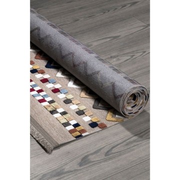Tapis antidérapant beige multicolore avec décors colorés 120x180