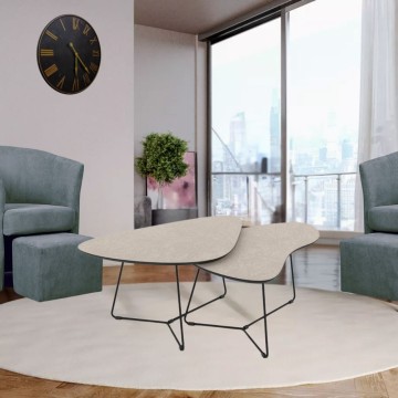 Paire de tables basses avec plateau couleur cachemire et base en métal noir Tussey