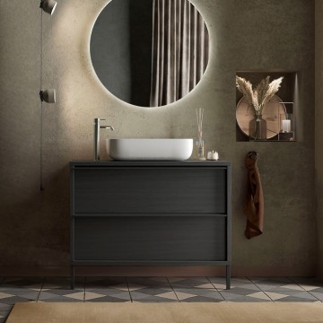 Adam79 armoire de toilette 2 tiroirs frêne noir 79x43x78H