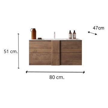 Jupiter80 mercure chêne meuble de salle de bain suspendu 80x47x51H