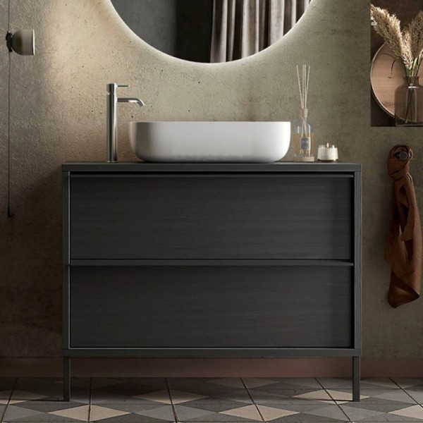 Adam105 Meuble de salle de bain 2 tiroirs frêne noir 105x43x78H Adam105 Meuble de salle de bain 2 tiroirs frêne noir 105x43x78H