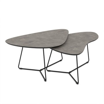 Paire de tables basses avec plateau en ciment et base en métal noir Tussey
