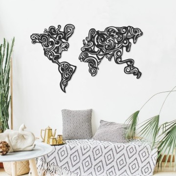 Cadre décoratif tribal en métal noir carte des continents