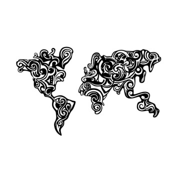Cadre décoratif tribal en métal noir carte des continents