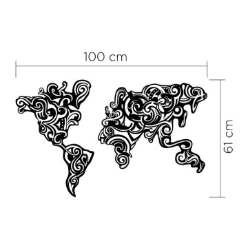 Cadre décoratif tribal en métal noir carte des continents