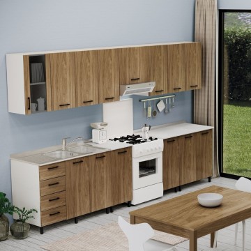 Evier 3 portes 120 cm avec évier réversible coloris noyer naturel