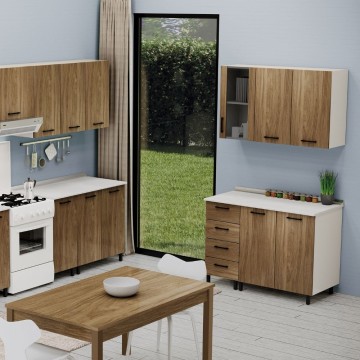 Evier 3 portes 120 cm avec évier réversible coloris noyer naturel