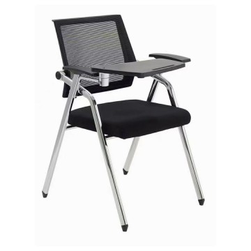 Chaise de bureau Loreto avec table pliante, dossier en maille noire et pieds chromés