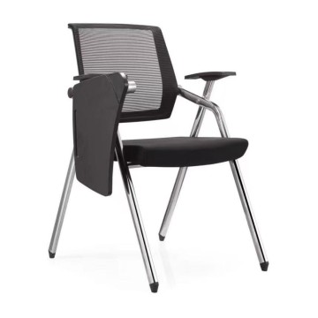Chaise de bureau Loreto avec table pliante, dossier en maille noire et pieds chromés