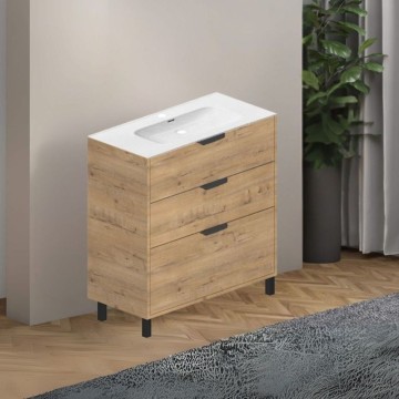 TRIANA KIT ARMOIRE DE TOILETTE 80*45 CM AVEC 3 TIROIRS COULEUR CHÊNE