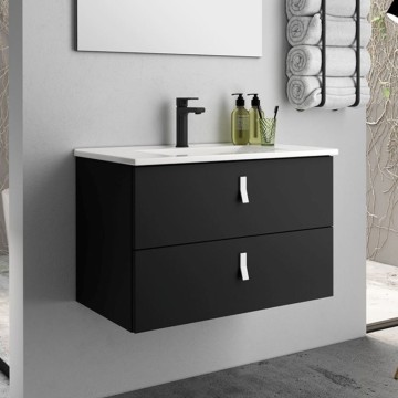 Armoire de toilette murale noire 2 tiroirs Invicta 60x45x48H