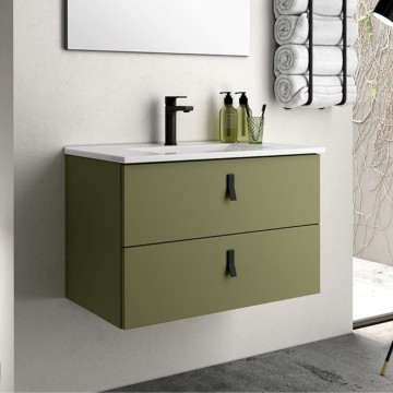 Armoire de toilette suspendue vert olive 2 tiroirs Invicta 60x45x48H