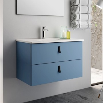 Armoire de toilette suspendue bleue 2 tiroirs Invicta 60x45x48H