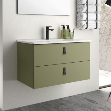 Meuble de salle de bain suspendu vert olive 2 tiroirs Invicta 80x45x48H