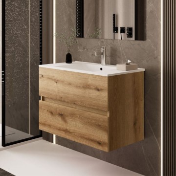 Meuble de salle de bains suspendu Sevilla en chêne 100x44,6x52H : élégance et praticité pour une salle de bains moderne