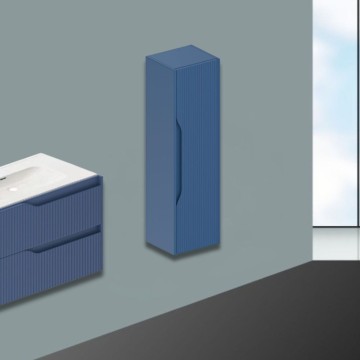 Colonne de salle de bain suspendue Soho en bleu clair mat avec effet nervuré 35x30x120H