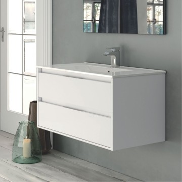 Armoire de toilette murale Bolton blanc laqué brillant 80x45x48H 2 tiroirs : design moderne et fonctionnalité