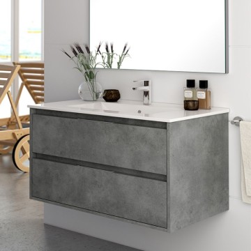 Armoire de toilette murale Bolton couleur ciment 80x45x48H 2 tiroirs : design moderne et fonctionnalité