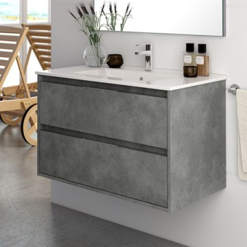 Armoire de toilette murale Bolton coloris ciment 60x45x48H 2 tiroirs : design moderne et fonctionnalité