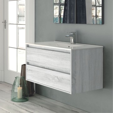 Armoire de toilette murale Bolton en chêne gris glacier 80x45x48H 2 tiroirs : design moderne et fonctionnalité
