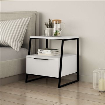 Table de chevet Pal blanche 45x41x50 cm - Style moderne et fonctionnalité dans un design raffiné