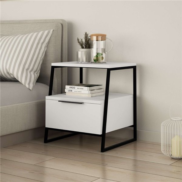 Table de chevet Pal blanche 45x41x50 cm - Style moderne et fonctionnalité dans un design raffiné Table de chevet Pal blanche 45x41x50 cm - Style moderne et fonctionnalité dans un design raffiné
