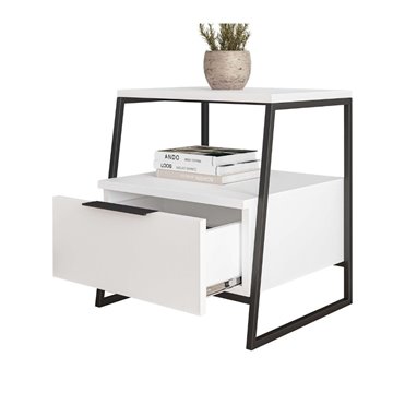 Table de chevet Pal blanche 45x41x50 cm - Style moderne et fonctionnalité dans un design raffiné